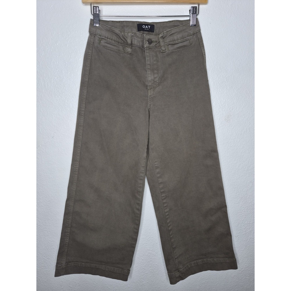 OAT New York High Rise Wide Leg Crop Utility Pants Womens 26 Olive Green 12.5x24